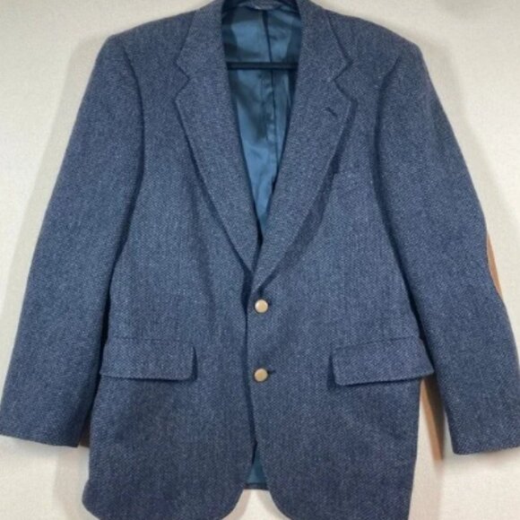 Kuppenheimer Sport Coat Navy Tweed Wool Single Breasted Elbow Patch Blazer - Picture 1 of 10